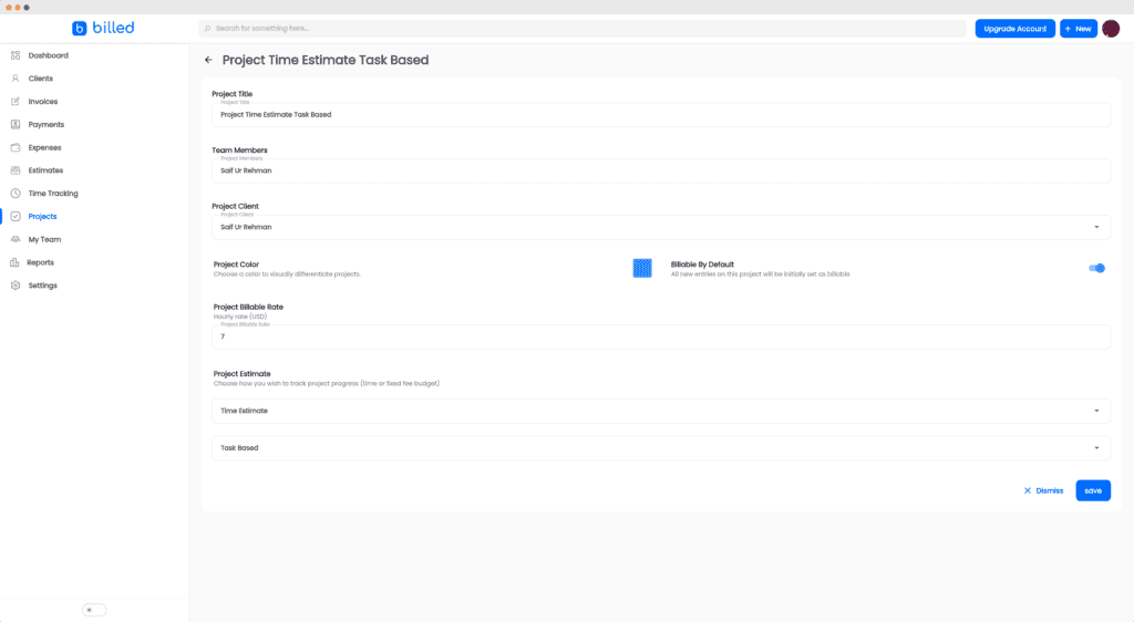 Create Flat Rate Projects