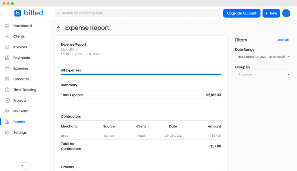 Income Vs Expense Report