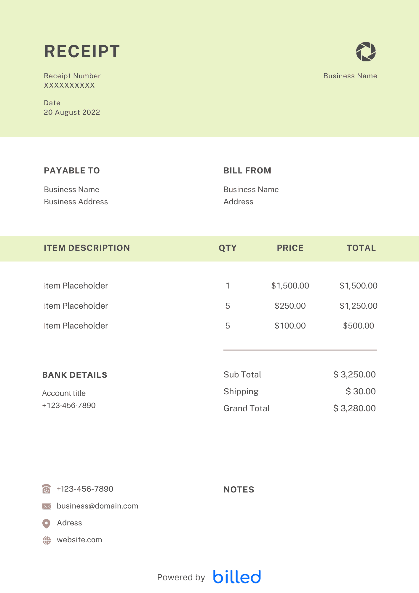 Car Rental Receipt Template