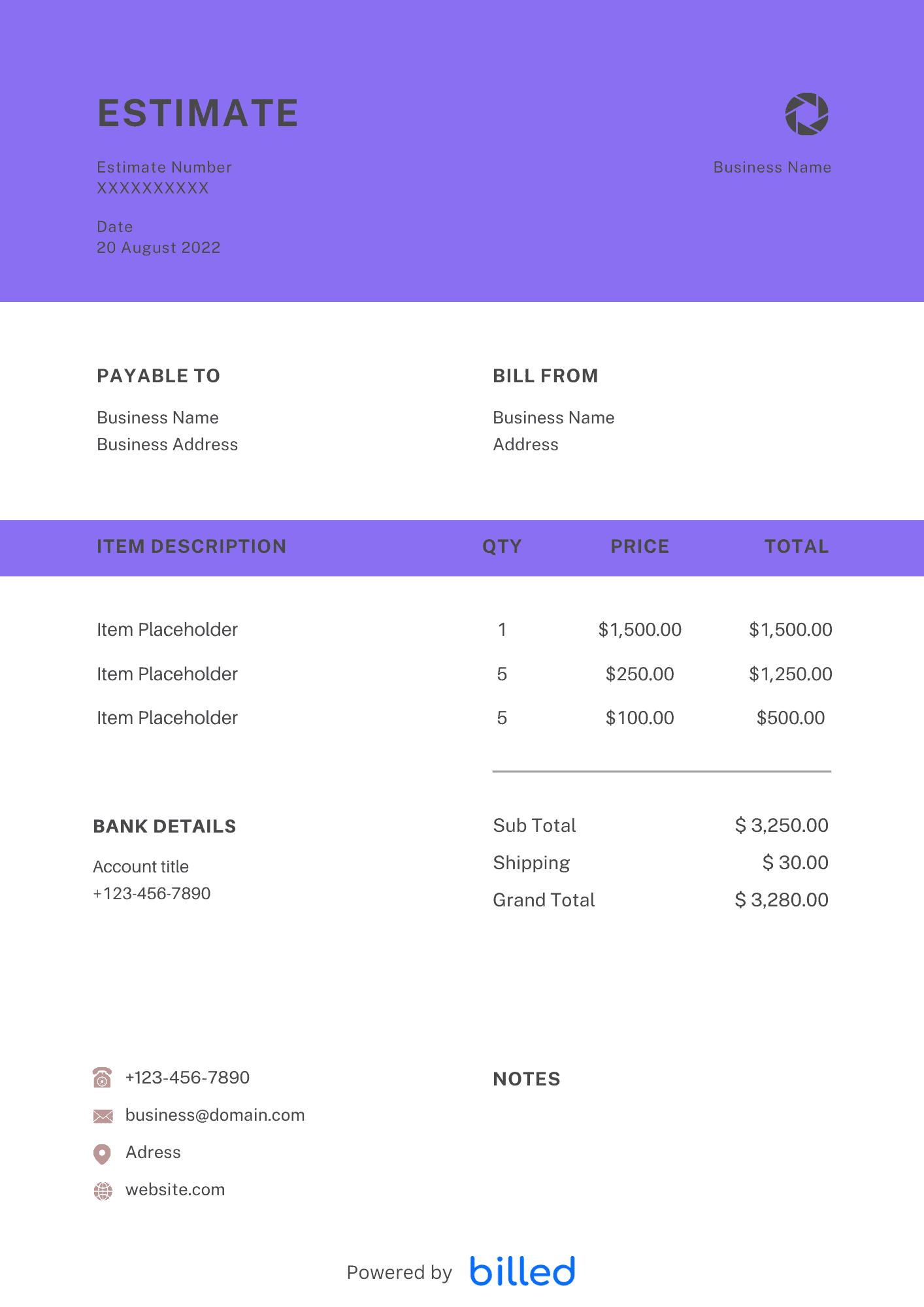 Graphic Design Estimate Template