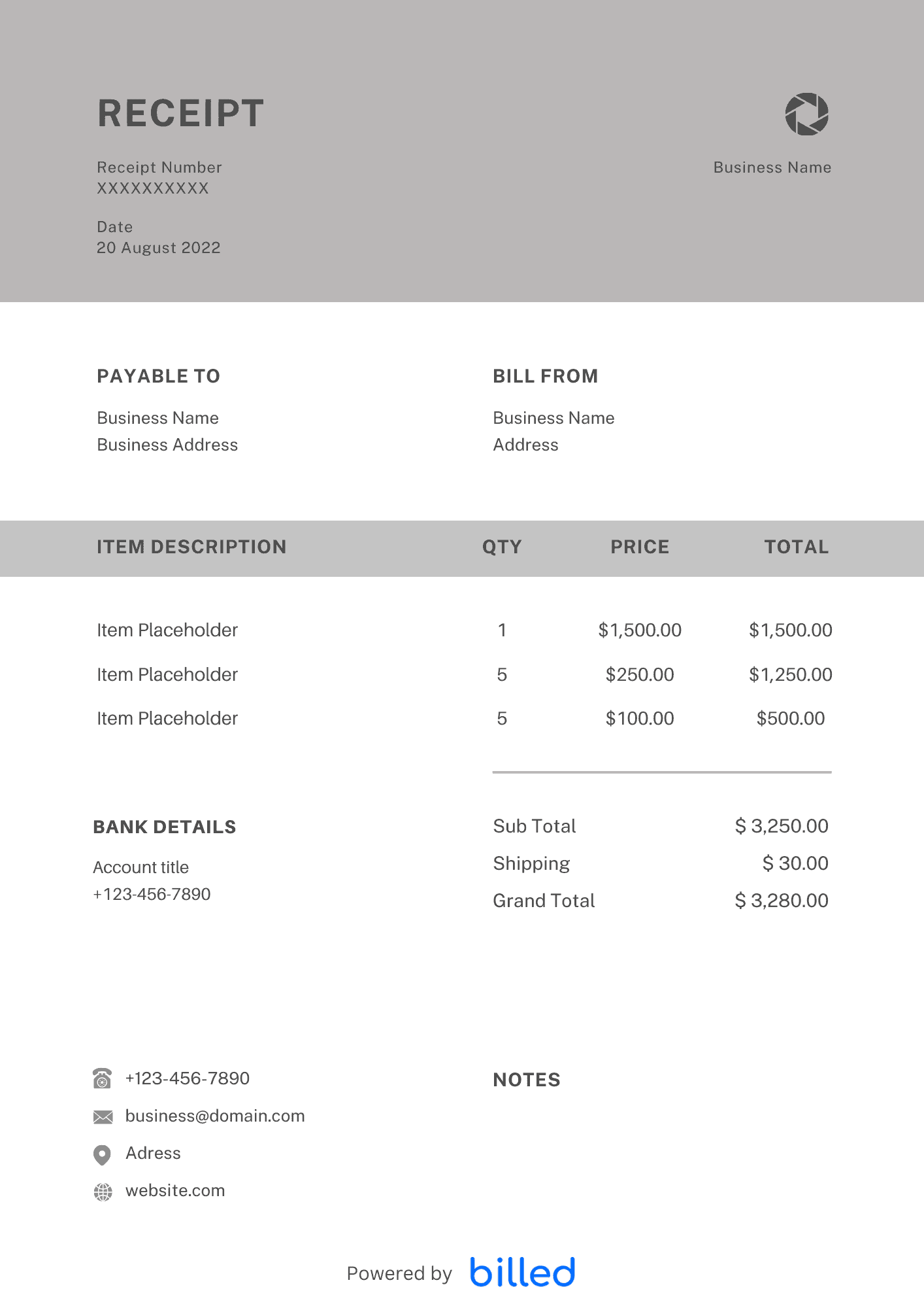 Business Receipt Template