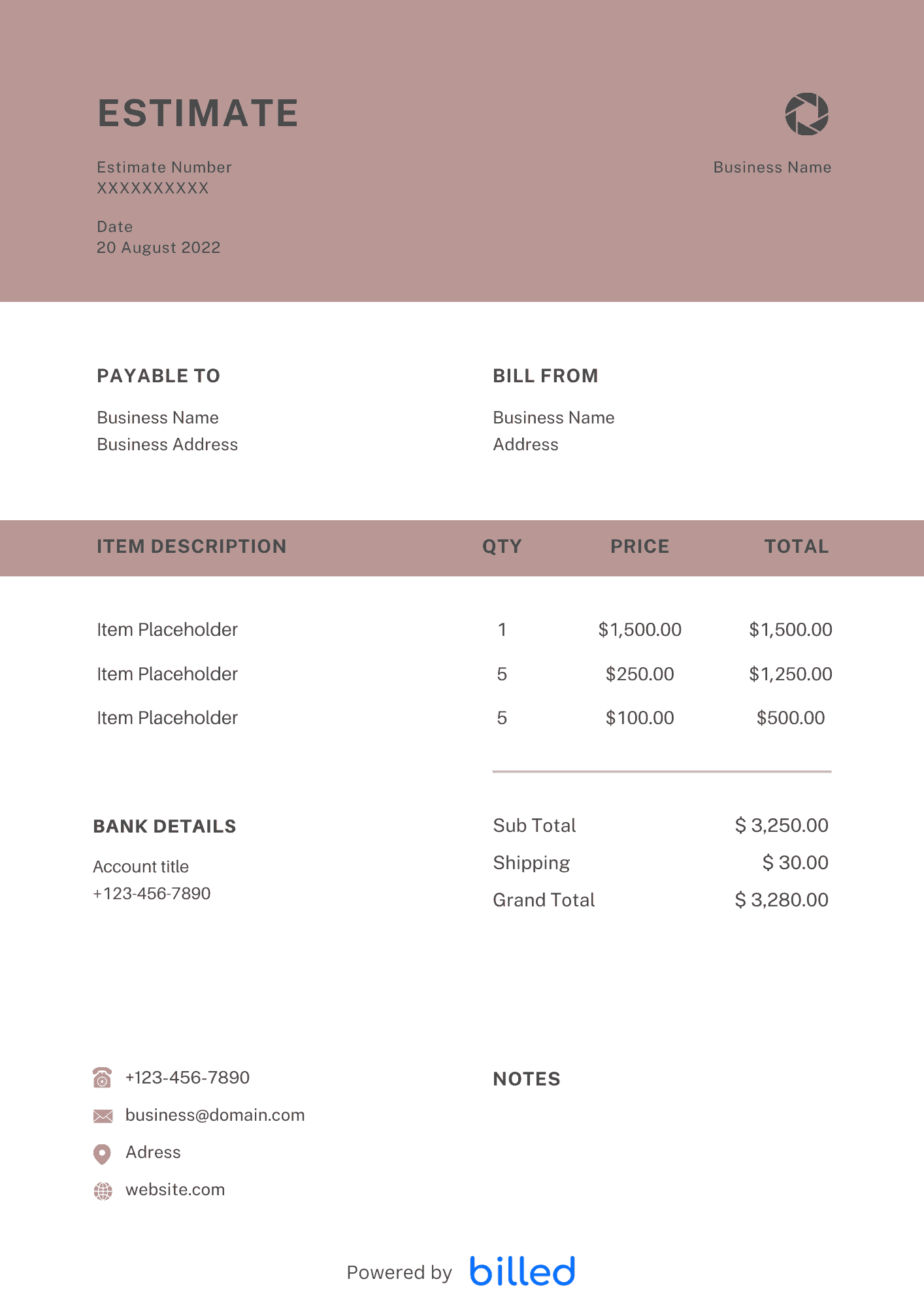Photography Estimate Template