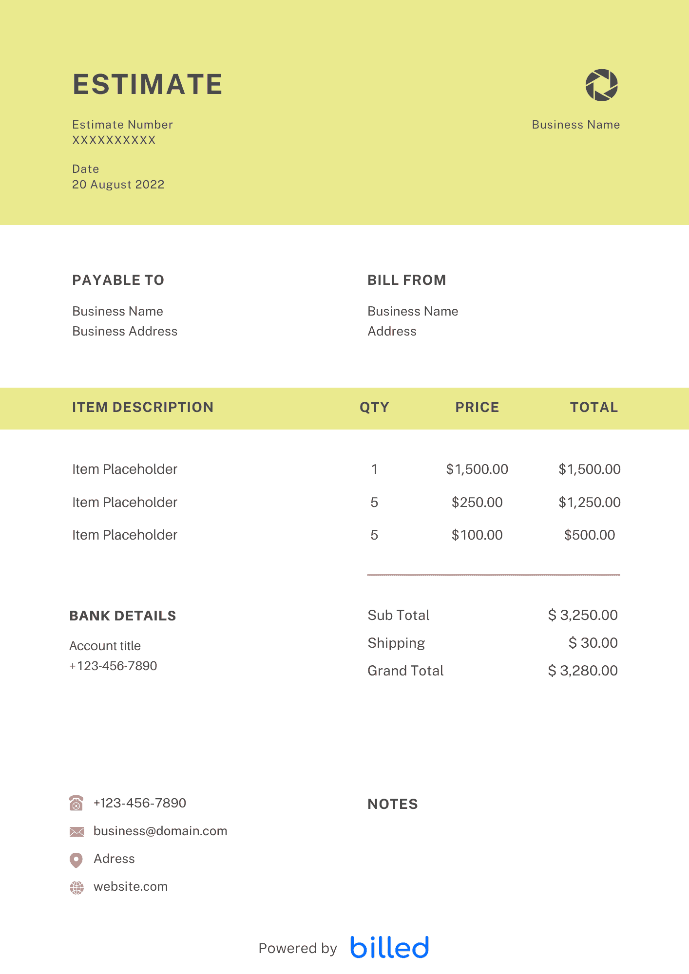 Business Estimate Template