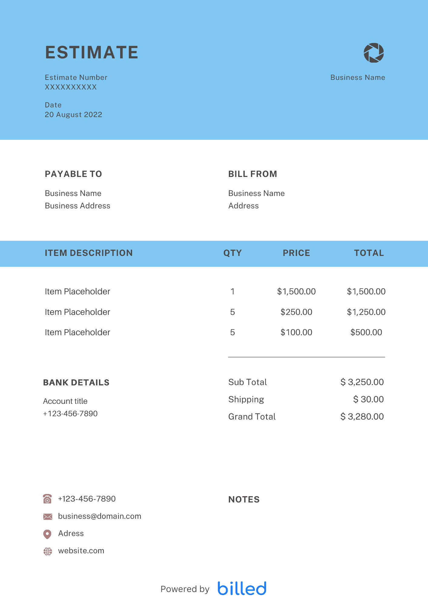 Cost Estimate Template