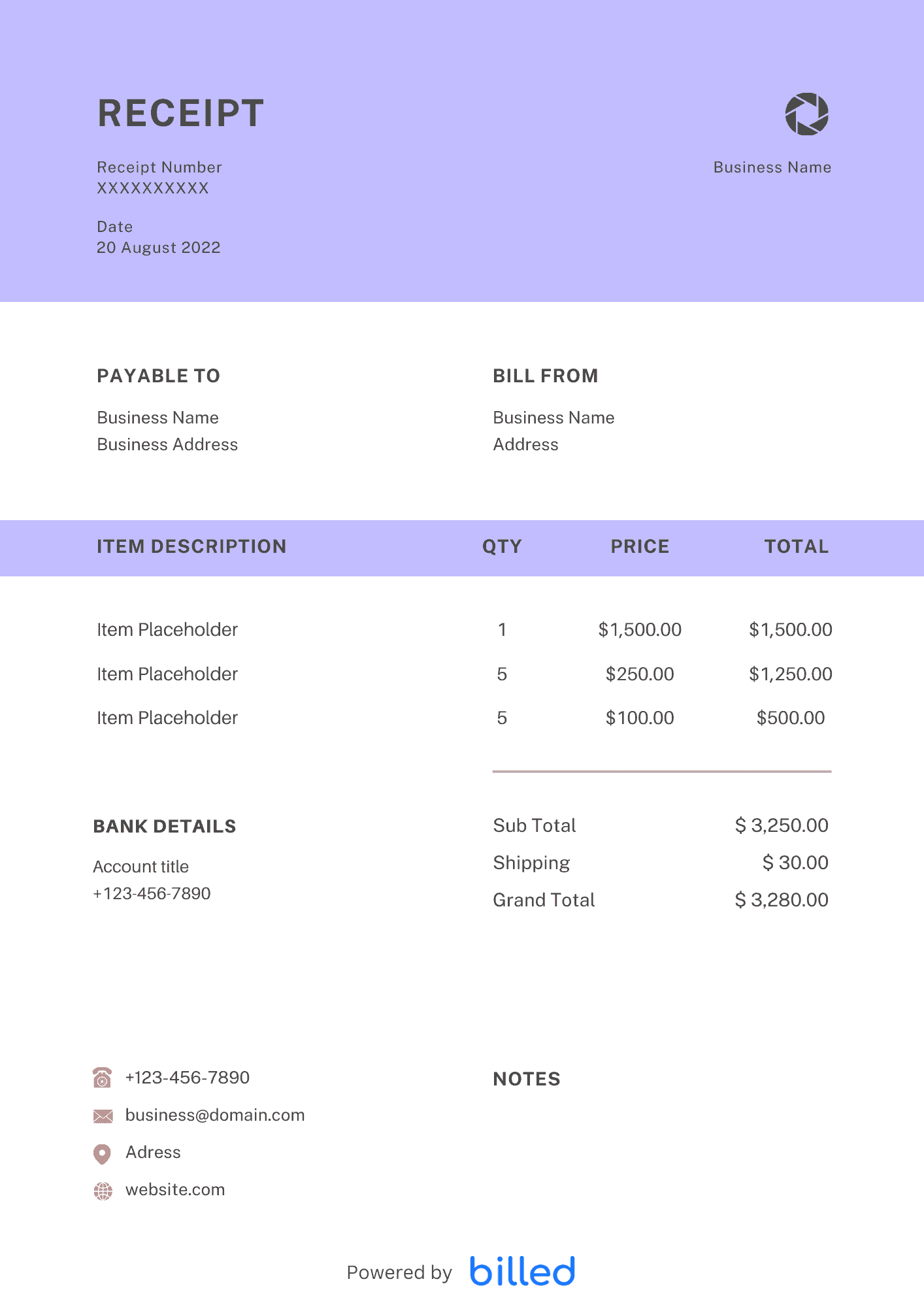 Free Service Receipt Templates