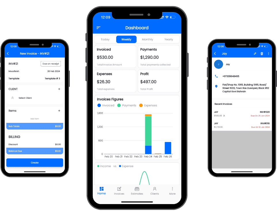 Billed invoice app shown on iPhone and Android