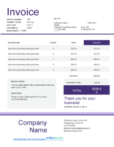 Word invoice template with business details