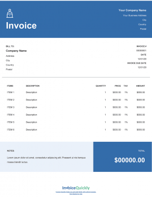 Google Docs Invoice Template with Blue Top Bar and Sample Logo